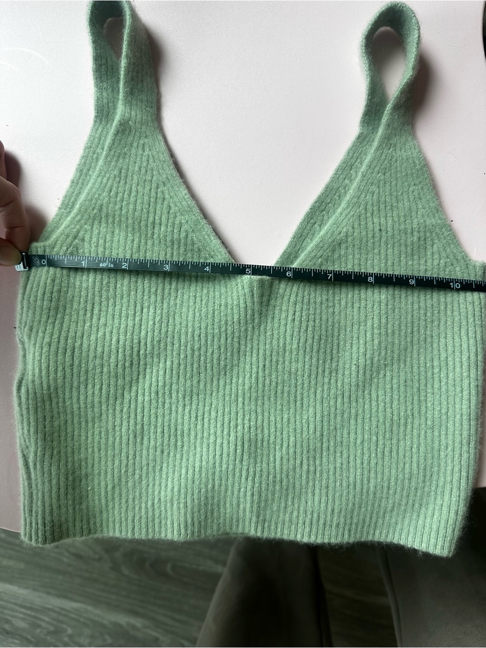 J. Crew 100% Cashmere Mint Green Ribbed V-Neck Crop Tank - Picture 4 of 4